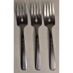 Thor Oneida fluted rose  Salad Fork lot of 3 six inch flat silverware Flatware